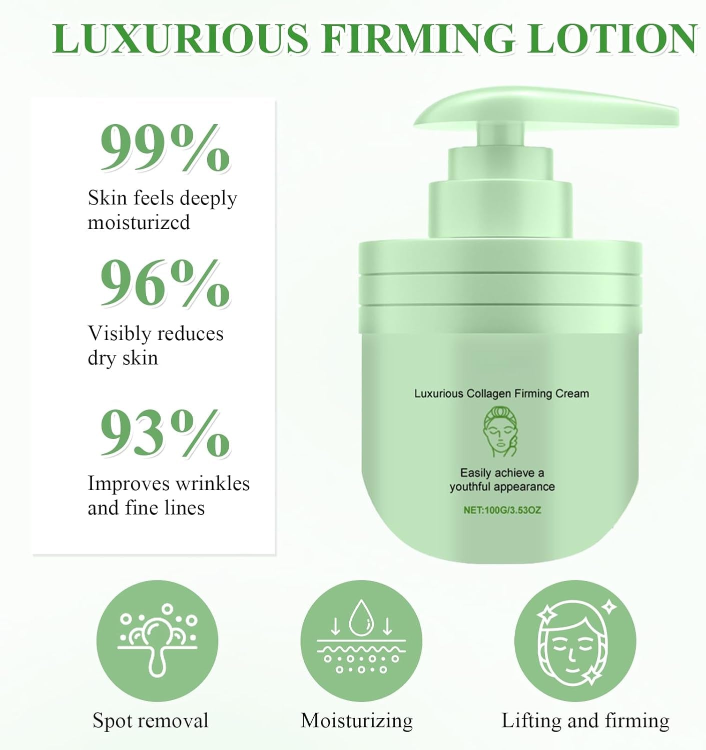 Luxurious Collagen Firming Cream 100G, Collagen Firming Body Cream Refreshing and Non-Greasy, Collagen Body Cream for Tightening, Sagging, Skin Collagen Firming Cream for All Skin Types