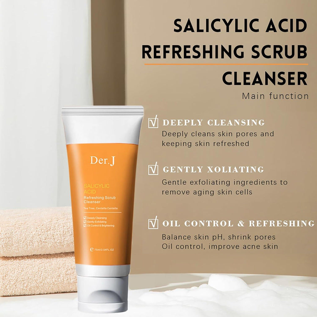 Salicylic Acid Cleanser - Face Wash for Deep Cleansing - Scrub Face Cleanser for Pore Purifying - Exfoliating Facial Cleanser - Korean Skincare Face Cleanser Women - Hydrating Cleanser for Dry Skin