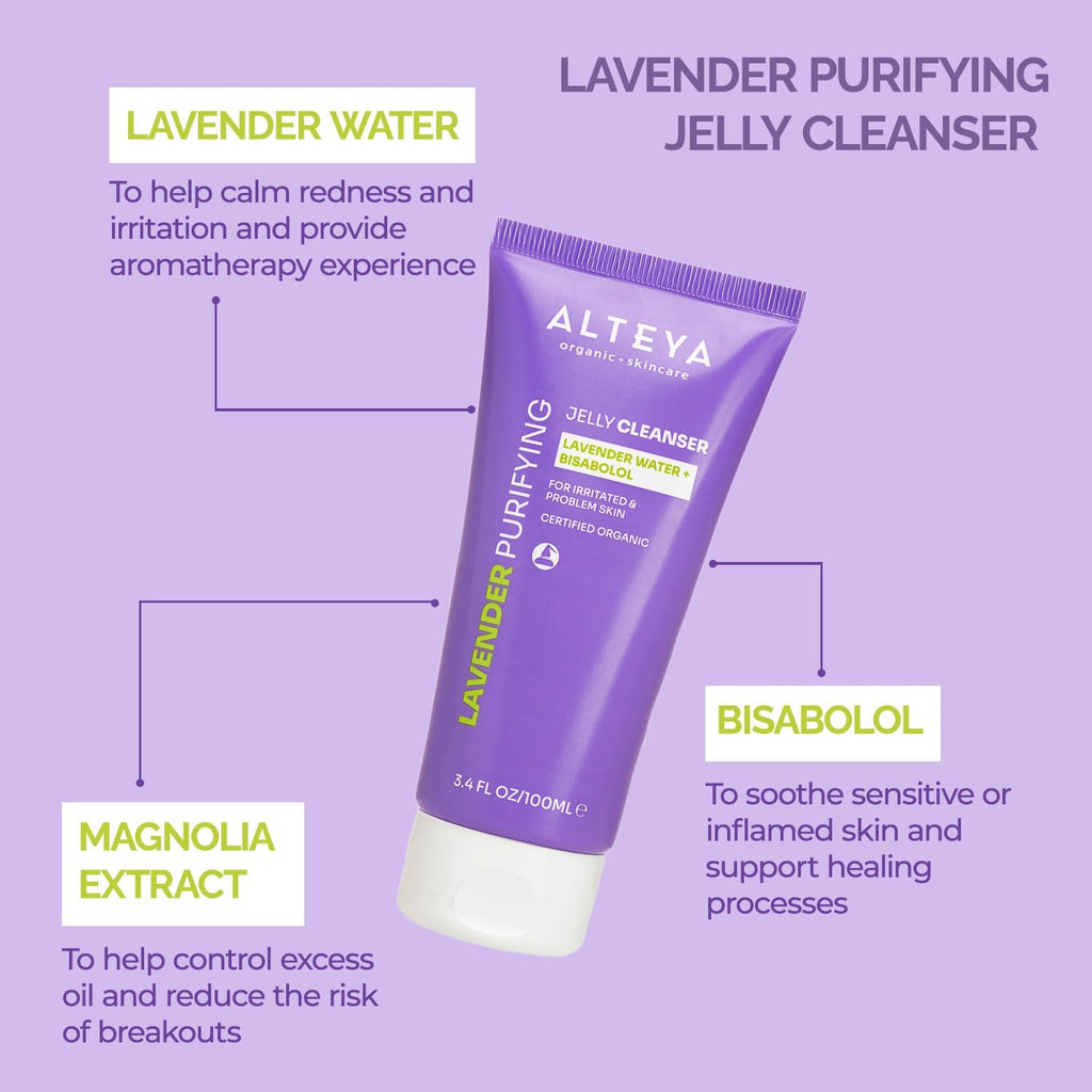 Alteya Organic Lavender Purifying Jelly Cleanser - Lavender Water and Bisabolol - Natrue Certified Organic - 100Ml