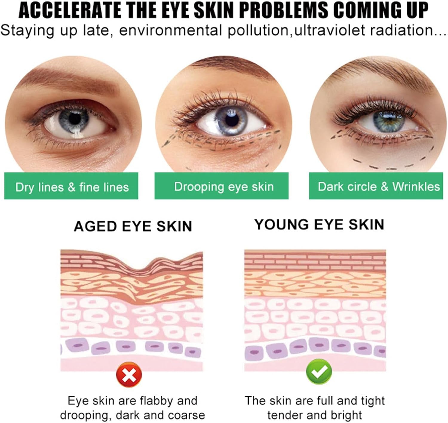 Press Type Caffeine Eye Cream with Squalane and Peptides,For Puffiness and Bags under Eyes,Day and Night Peptide Anti-Wrinkle Eye Cream,Reduce Fine Lines around the Eyes 1.7 FL OZ